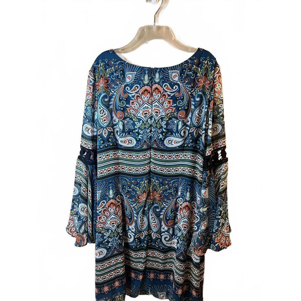 MSK Long Flared Bell Sleeve Shift Dress Crochet Details Size X-Large Boho Artsy - Picture 7 of 8